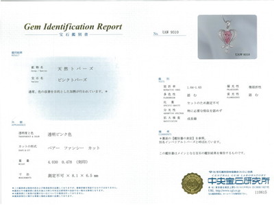 インペリアルピンクトパーズ 4.030ct ネックレス